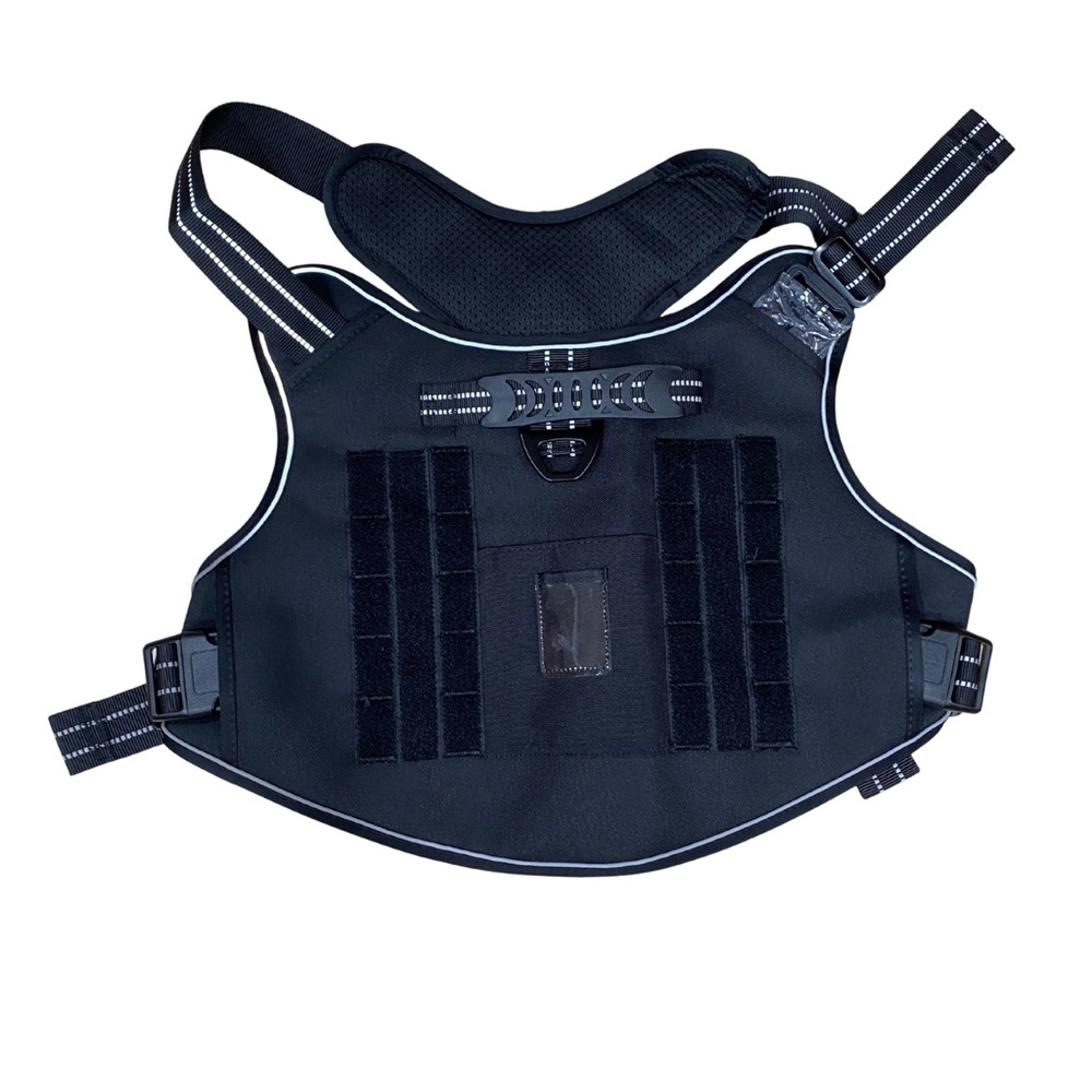 NWT Tactical Black Dog Harness Vest with AirTag Pocket & Adjustable Straps (XL)